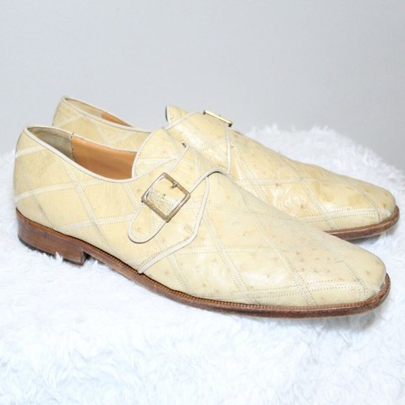 David Eden Other - David Eden Ostrich Gold Buckle Oxford Loafer Shoes Beige Men's Size 14 H11771